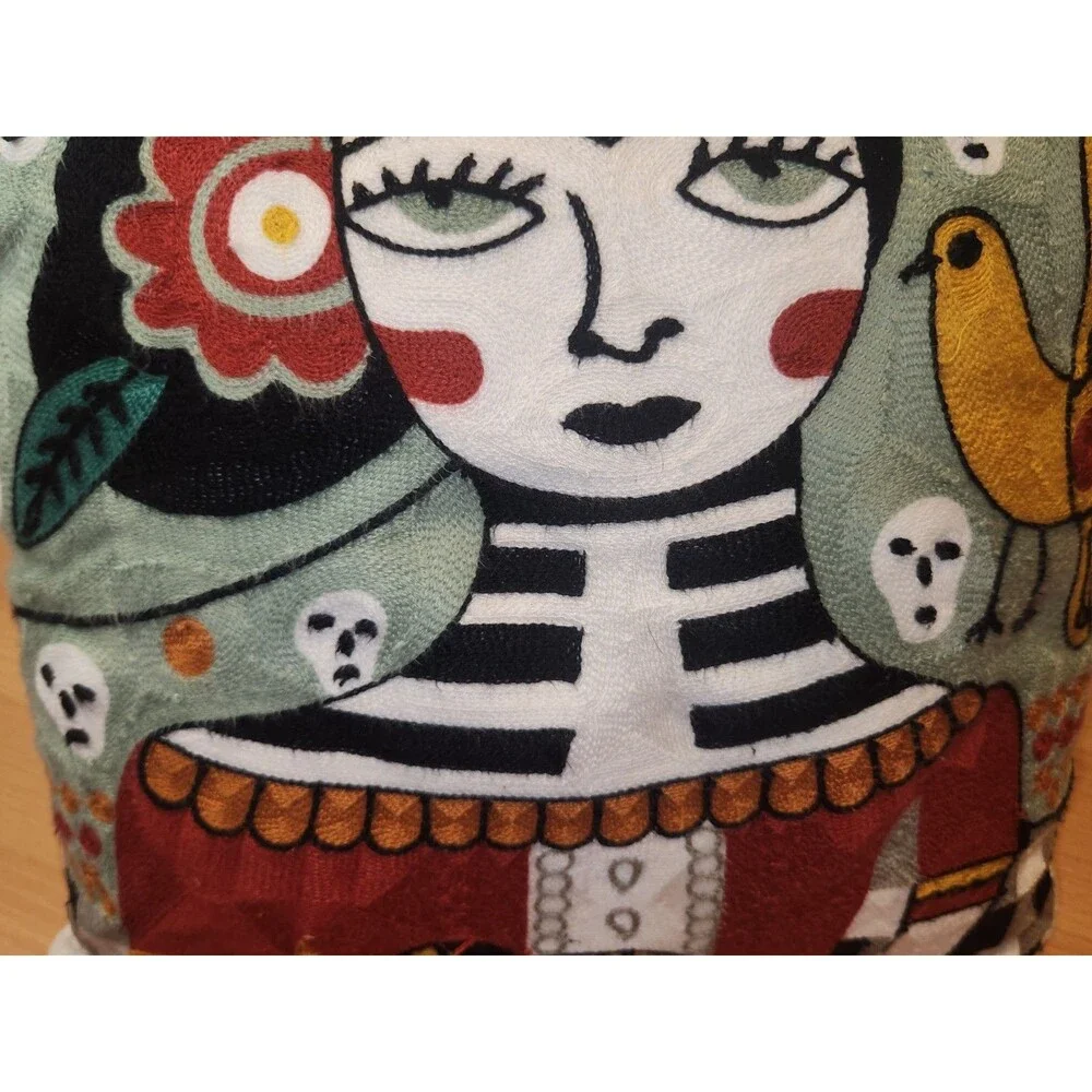 Pair Of Día de Muertos Embroidered Pillow Covers Frida Kahlo Pillows Set Of 2